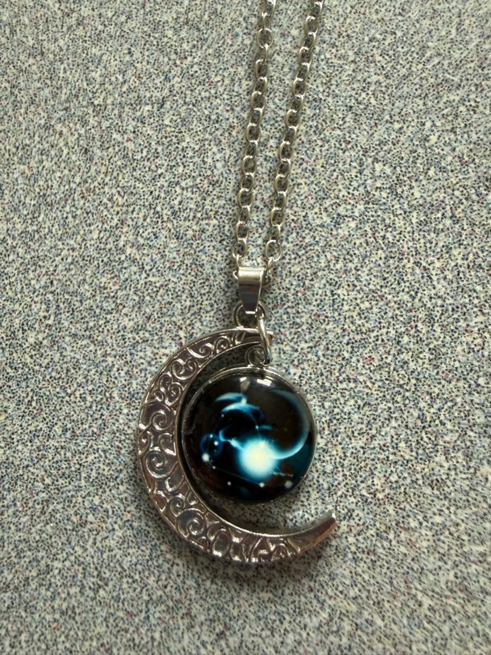 Capricorn Silver Moon Necklace with Blue Orb - Picture 2 of 5